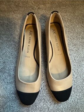 Anne Klein Beige Flats with Black Cap Toe
